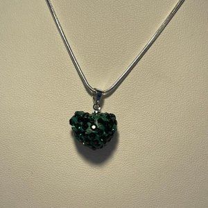 Green Glitter Heart Women's Necklace NEW